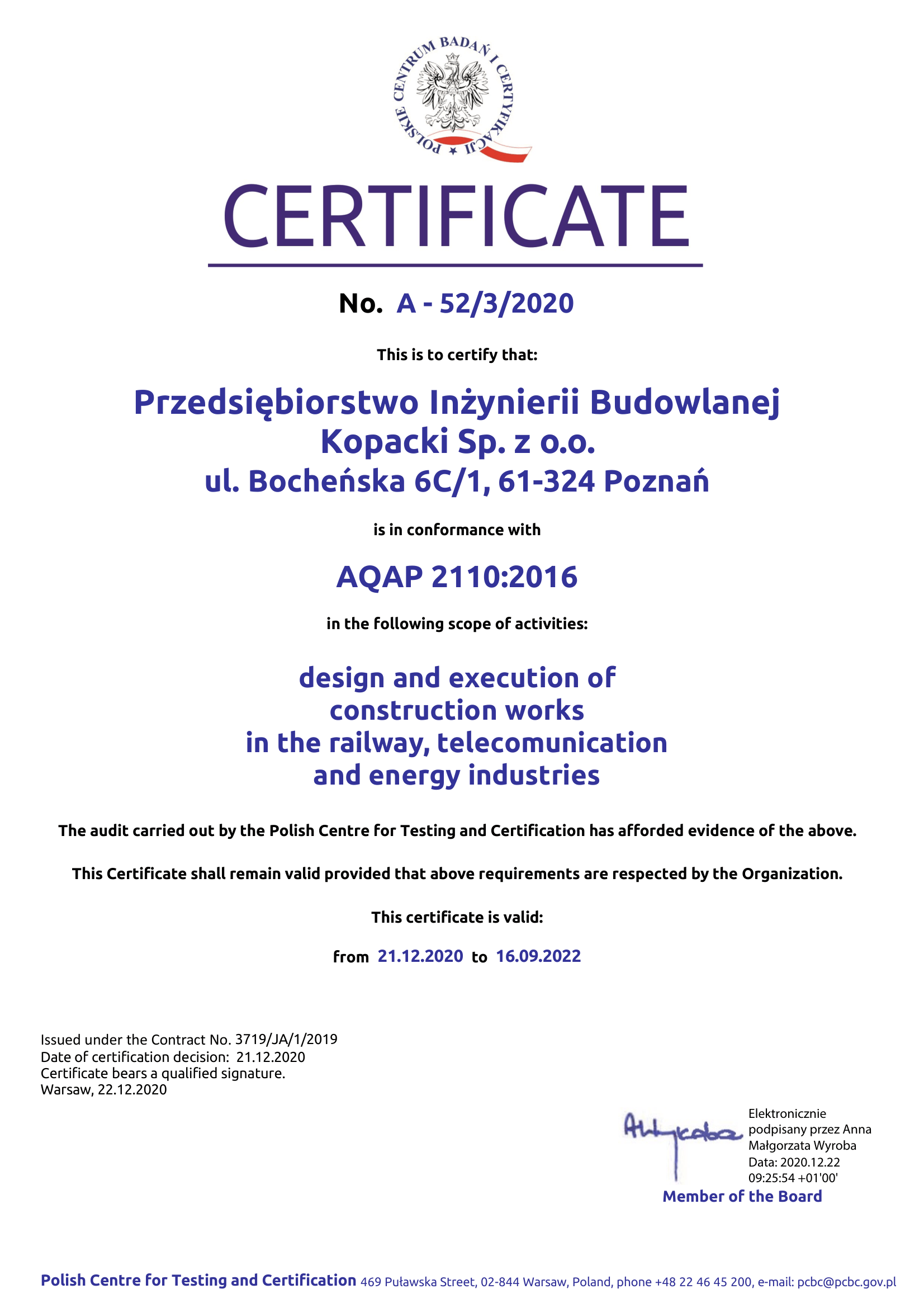Certificate AQAP 2110:2016