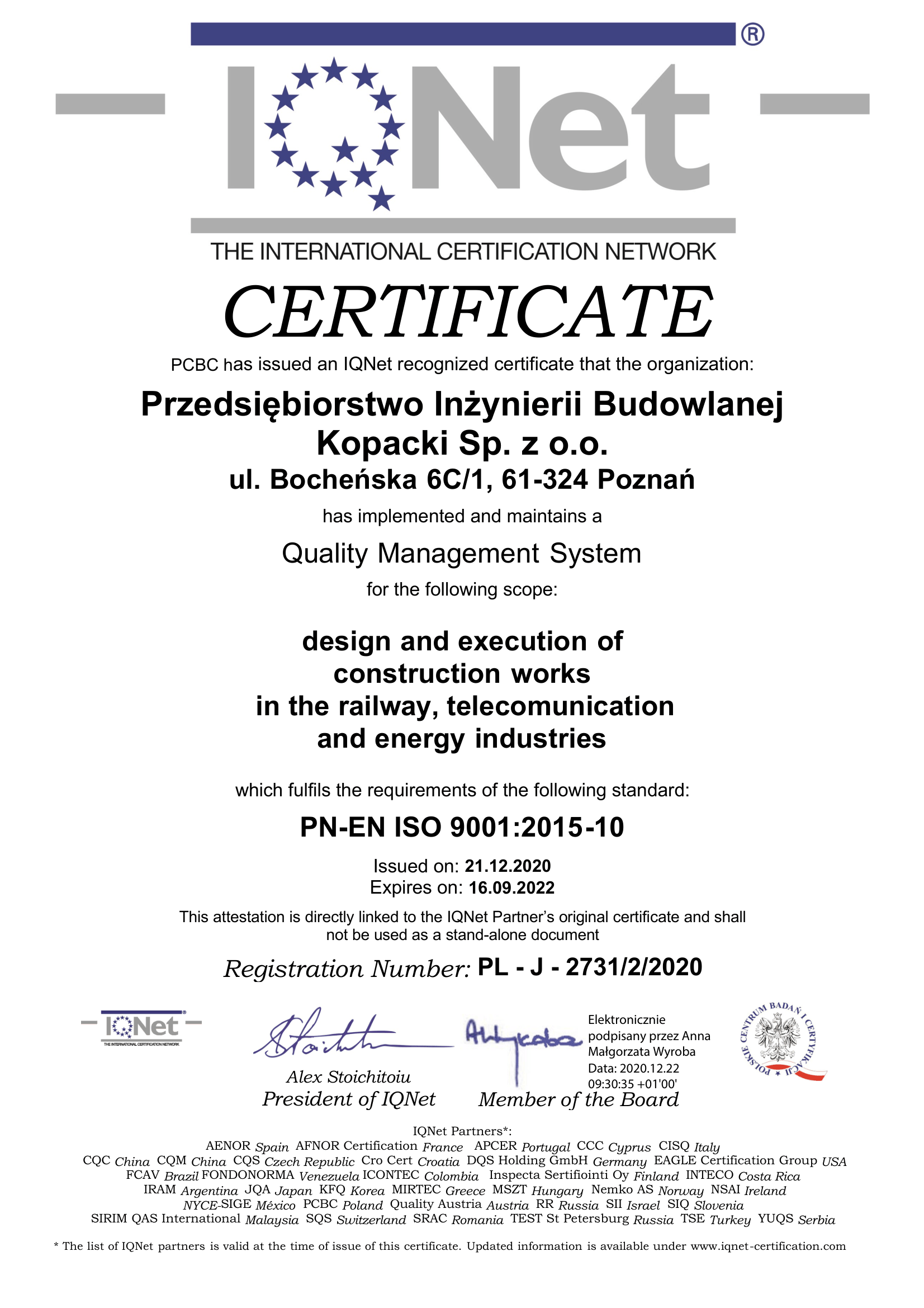 Certyfikat / Certificate